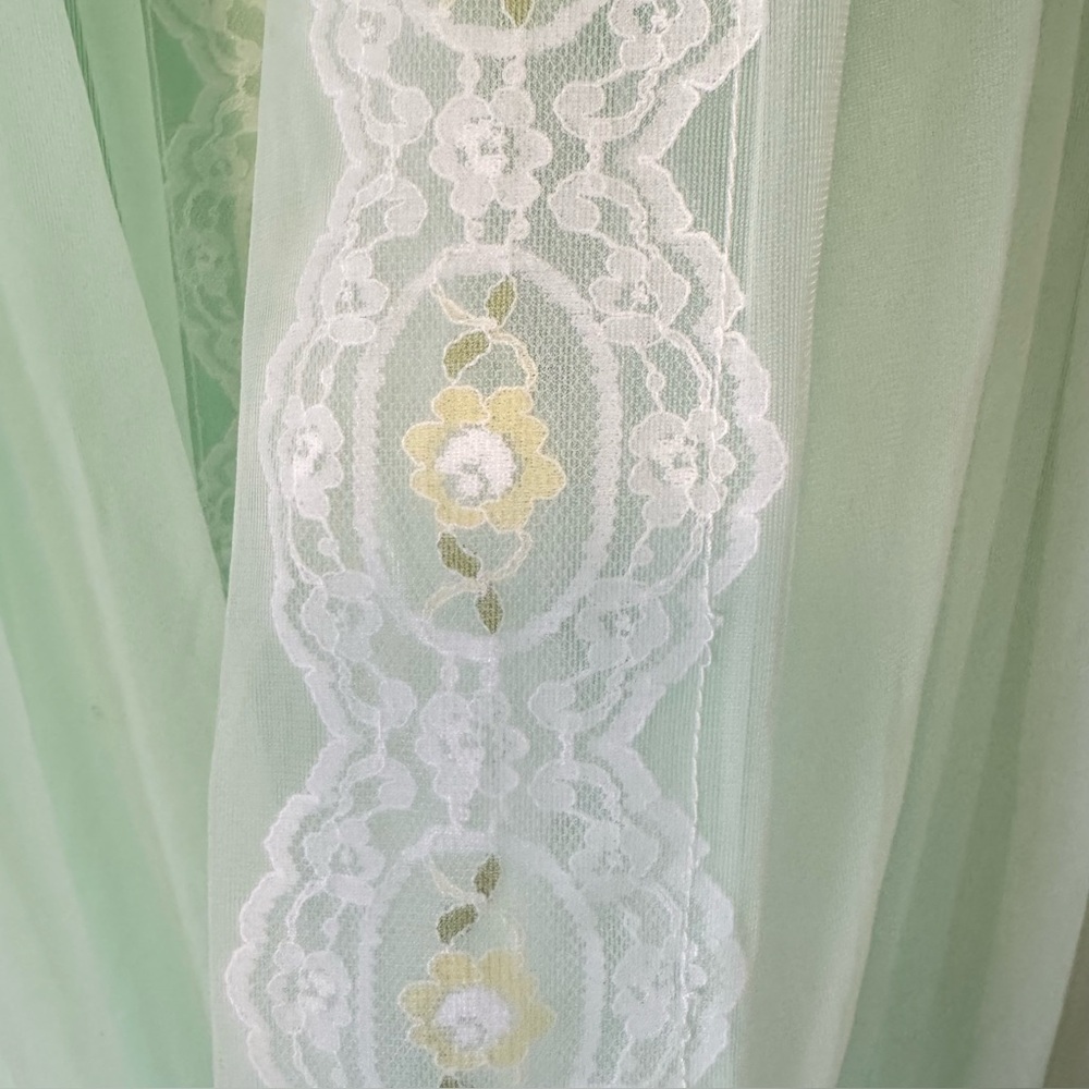 Vintage 50s Peignoir Set Mint Green Nighty Robe Lace Sheer Retro Small Medium - Picture 7 of 16